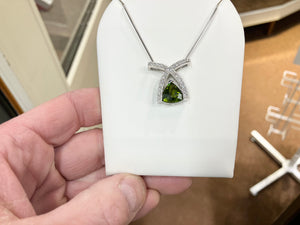 Green Tourmaline And Diamond White Gold Pendant