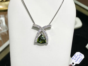 Green Tourmaline And Diamond White Gold Pendant