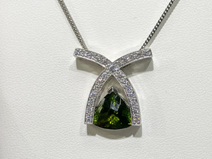 Green Tourmaline And Diamond White Gold Pendant