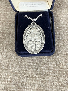 Saint Therese Oval Silver Pendant With Chain