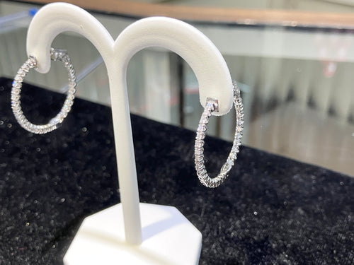 White Gold Inside Outside Diamond Hoop Earrings 0.90 Carats