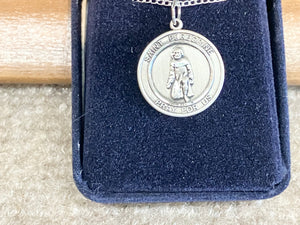 Saint Peregrine Silver Medal With 18 Inch Silver Curb Chain Religious