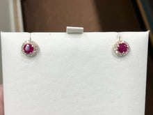 Charger l&#39;image dans la galerie, Natural Ruby And Diamond Gold Stud Earrings