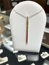 Charger l&#39;image dans la galerie, Sapphire And Diamond Gold Bar Necklace