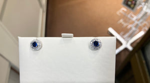 Natural Sapphire And Diamond White Gold Earrings