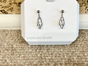 Sterling Silver Caged  Fresh Water Pearl Dangle Earrings