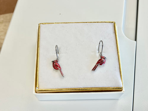 Silver Cardinal Dangle Earrings