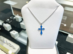 Sterling Silver Blue Enamel Cross Pendant