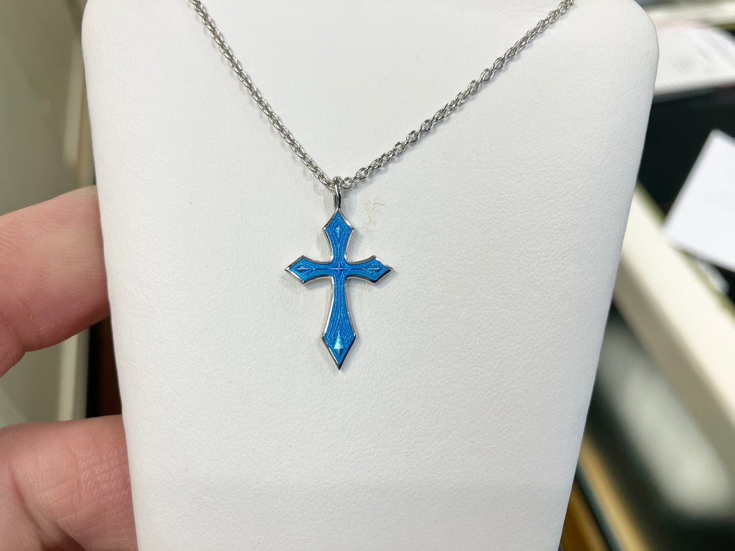 Sterling Silver Blue Enamel Cross Pendant