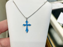 Cargar imagen en el visor de la galería, Sterling Silver Blue Enamel Cross Pendant