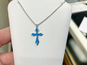 Sterling Silver Blue Enamel Cross Pendant