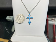 Cargar imagen en el visor de la galería, Sterling Silver Blue Enamel Cross Pendant