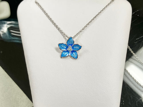 Blue Flower Silver White Sapphire Adjustable Necklace