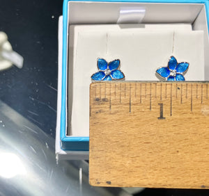 Silver White Sapphire Blue Flower Earrings