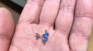 Silver White Sapphire Blue Flower Earrings