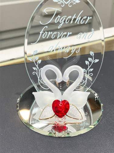 Swans With Heart Together Forever And Always Glass Figurine