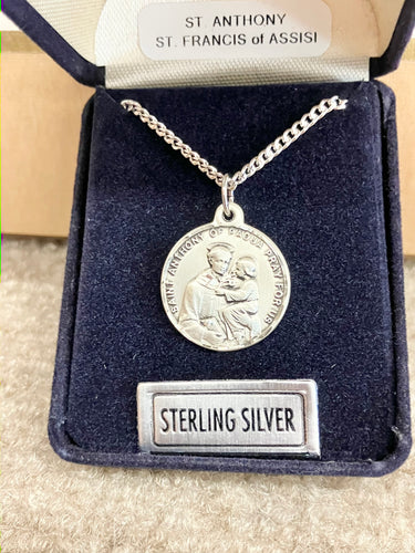 Saint Anthony And Saint Francis Silver Pendant And Chain