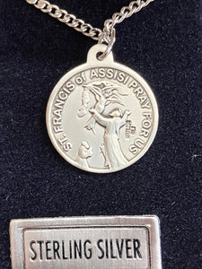 Saint Anthony And Saint Francis Silver Pendant And Chain
