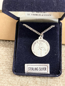 Saint Anthony And Saint Francis Silver Pendant And Chain