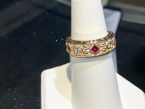 Ruby And Diamond Wide Gold Ring