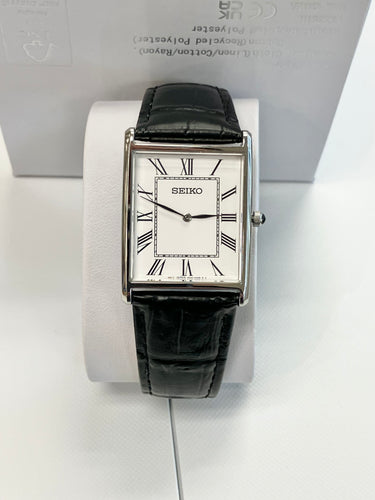 Seiko Stainless Steel Watch With Black Leather Strap