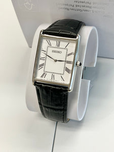 Seiko Stainless Steel Watch With Black Leather Strap
