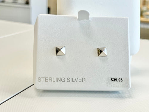 Silver Pyramid Post Earrings