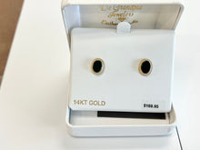 Charger l&#39;image dans la galerie, Oval Cabachon Onyx 14 K Yellow Gold Stud Earrings