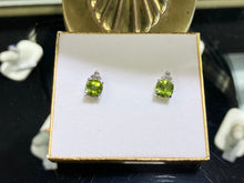 Load image into Gallery viewer, Peridot And Diamond White Gold Earrings