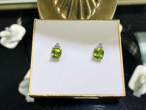 Peridot And Diamond White Gold Earrings
