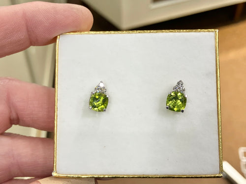 Peridot And Diamond White Gold Earrings