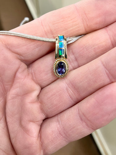 Tanzanite And Inlaid Opal Gold Pendant Chain Not Included