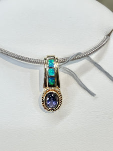 Tanzanite And Inlaid Opal Gold Pendant Chain Not Included