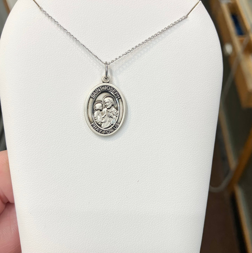 Saint Joseph Silver Pendant With 18 Inch Chain Religious