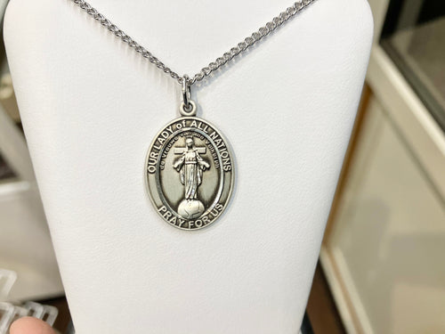 Our Lady Of All Nations Silver Pendant And Chain