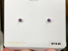 Load image into Gallery viewer, Amethyst Round 14K Yellow Gold Earrings
