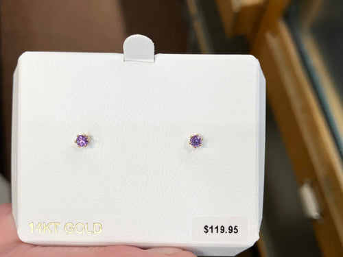 Amethyst Round 14K Yellow Gold Earrings