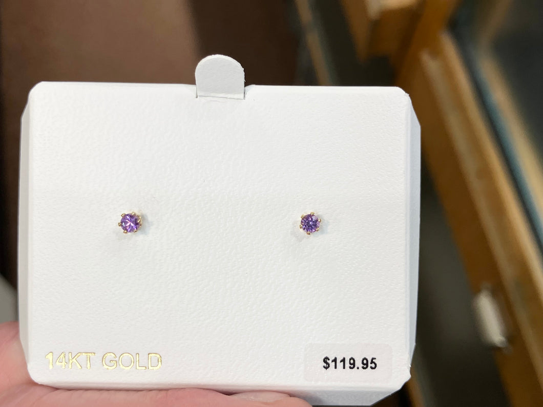 Amethyst Round 14K Yellow Gold Earrings