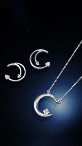 Silver Crescent Moon And Star Adjustable Necklace