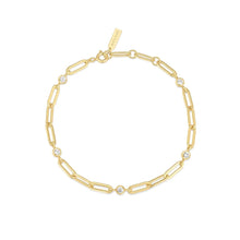 Load image into Gallery viewer, Gold Bezel Station Paper Clip Chain Bracelet