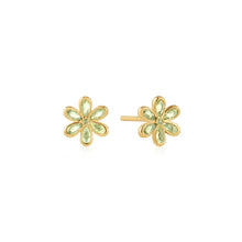 Laden Sie das Bild in den Galerie-Viewer, Gold Mint Green Floral Stud Earrings