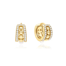 Load image into Gallery viewer, Gold Sparkling Shell Pearl Row Huggie Hoop Earrings