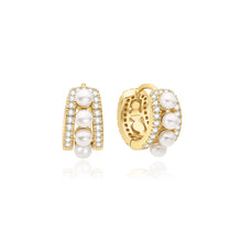 Load image into Gallery viewer, Gold Sparkling Shell Pearl Row Huggie Hoop Earrings