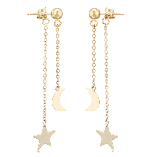 14K Gold Star And Moon Dangle Earrings