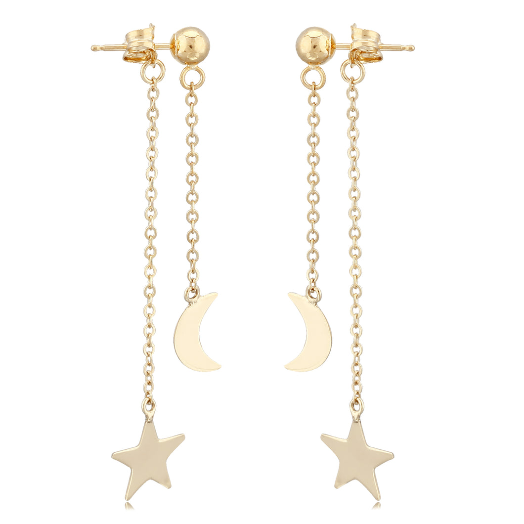 14K Gold Star And Moon Dangle Earrings