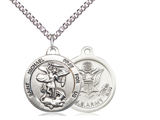 Saint Michael United States Army Medal With 24 Inch Silver Curb Chain Religious