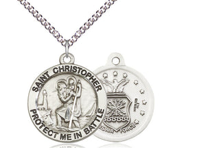 Saint Christopher Air Force Silver Pendant With Chain