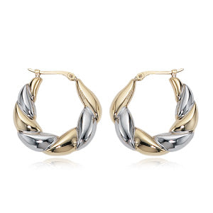 14K Yellow And White Gold Twist Hoop Earring