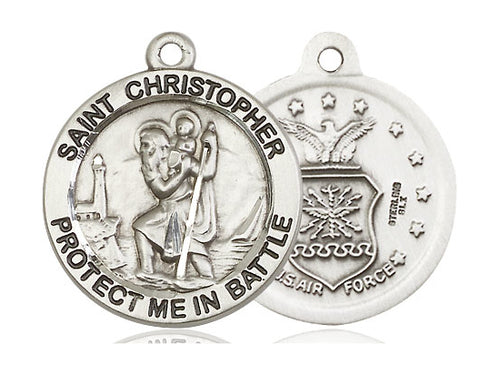 Saint Christopher Air Force Silver Pendant With Chain