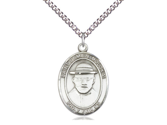 Saint Damien Of Molokai Silver Medal With Silver Chain Religious